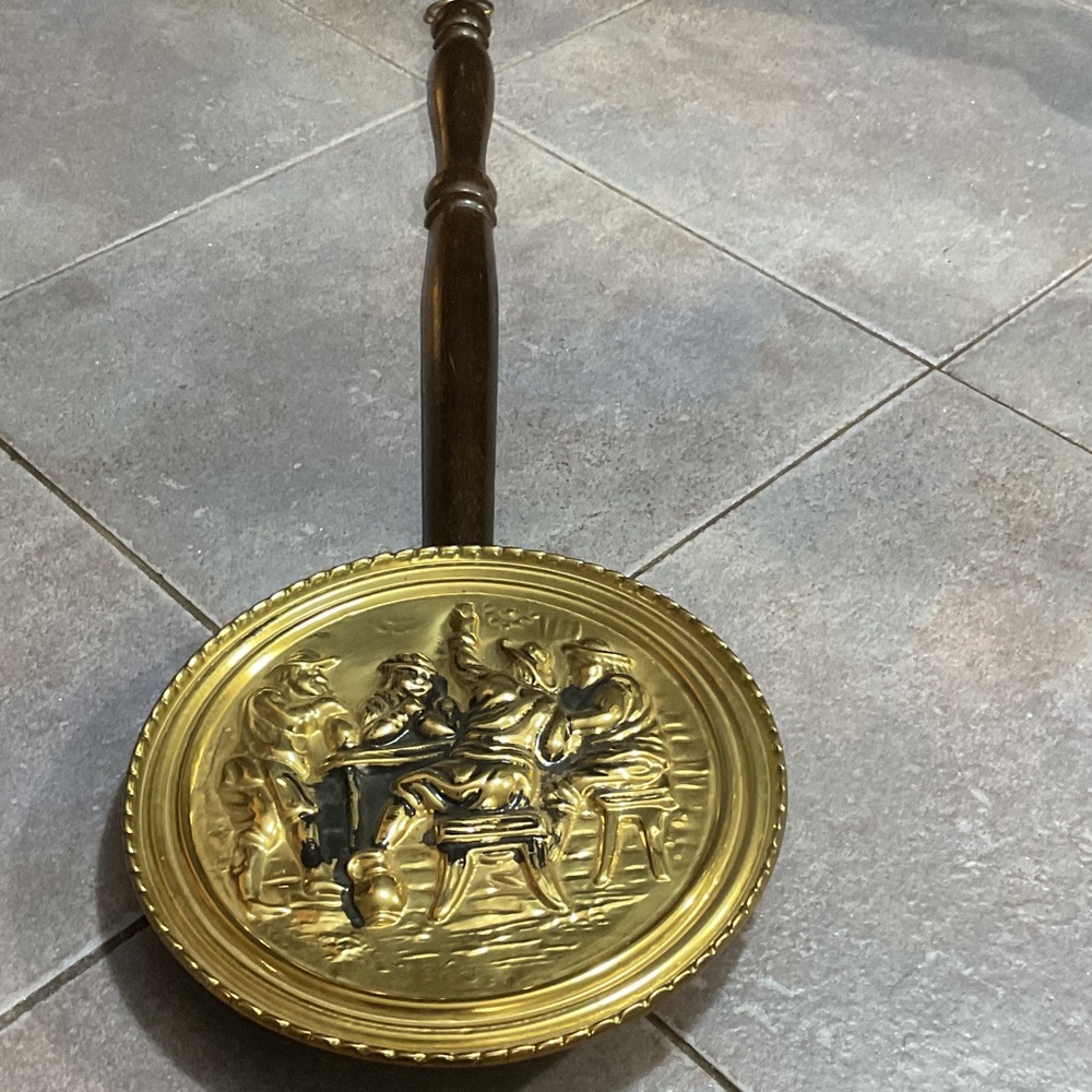 Vintage Brass Wall Plaque with Wooden Handle